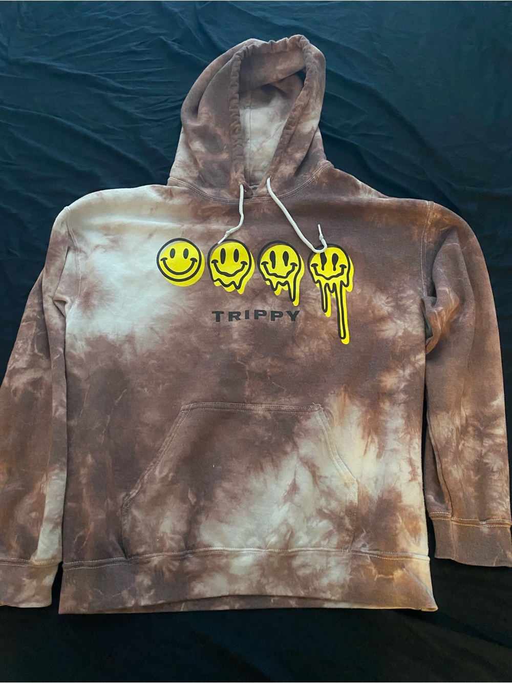 Cool Brown Tie Dye Trippy Smiley Face Hoodie